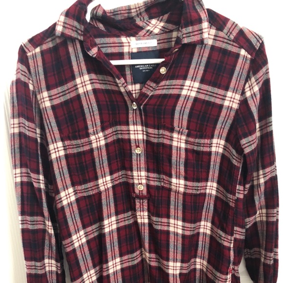 Oversized plaid quarter-button up - Picture 1 of 5